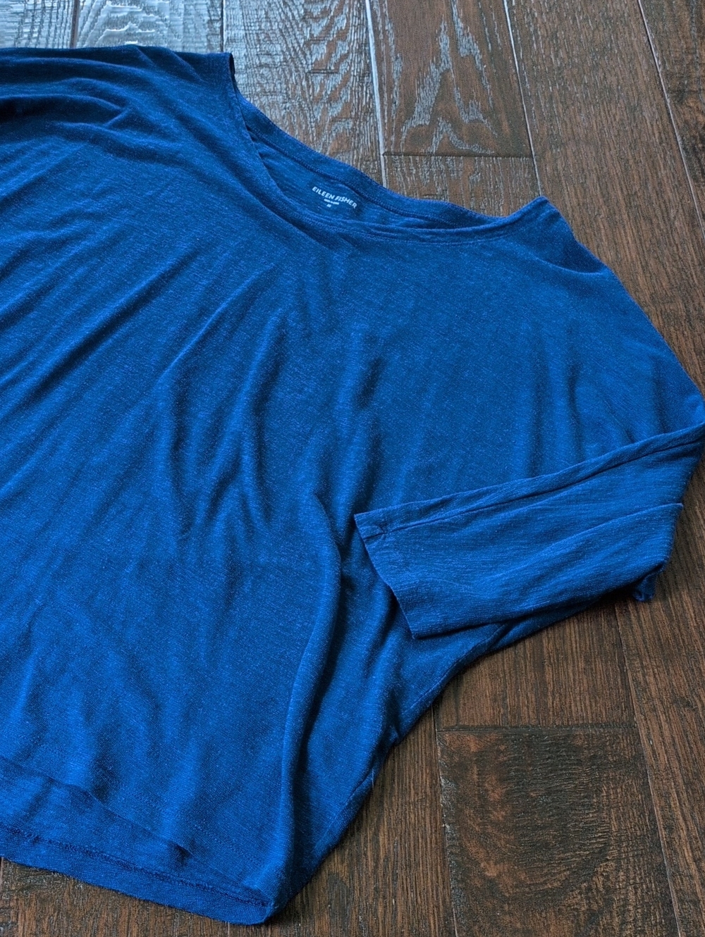 EILEEN FISHER I Royal Blue Wide Boatneck Asymmetrical 3/4 Sleeve Shirt Top, M